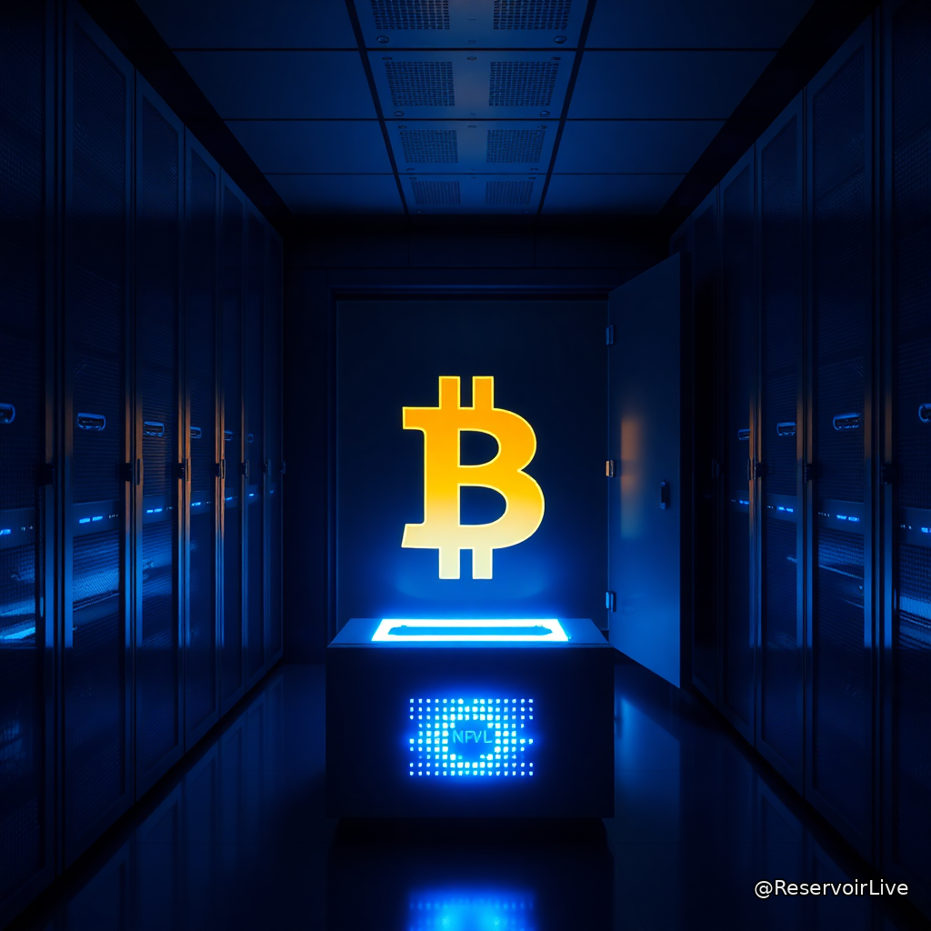 Illustration montrant un serveur quantique et le logo Bitcoin, symbolisant la préparation de Bitcoin face aux menaces quantiques