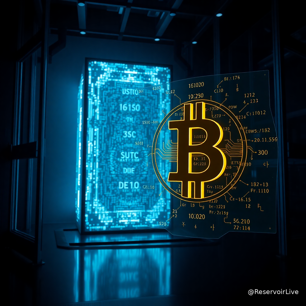 Représentation conceptuelle de Bitcoin et ordinateur quantique symbolisant la sécurisation de la blockchain face aux menaces futures