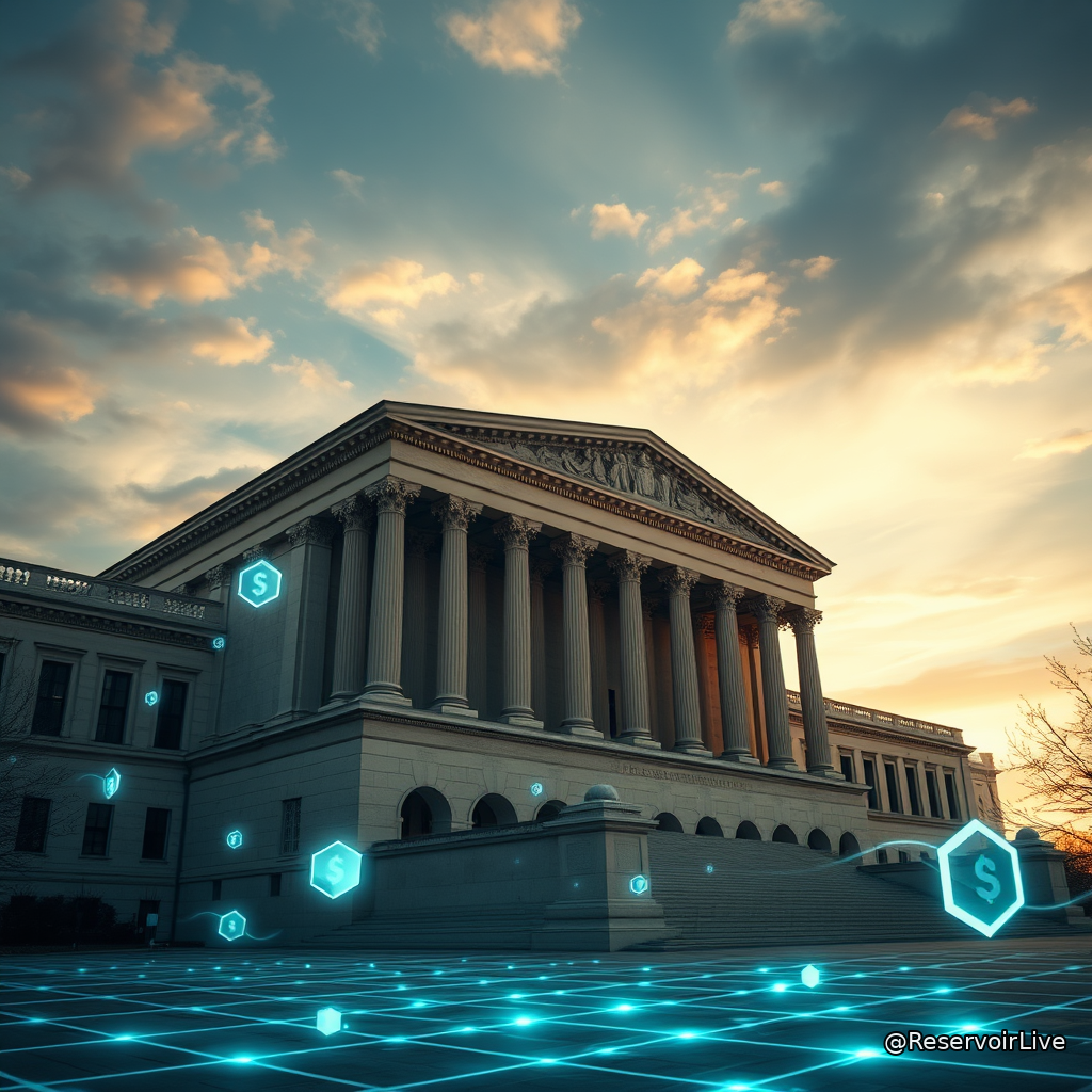 Représentation symbolique du cadre réglementaire SEC Reg Crypto pour les actifs numériques et tokens