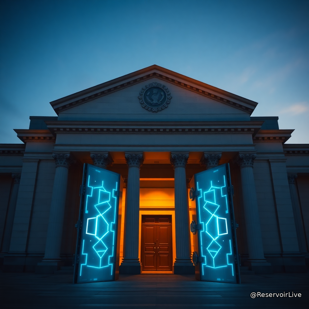 Logo de la SEC américaine avec symboles de cryptoactifs et de sécurité numérique