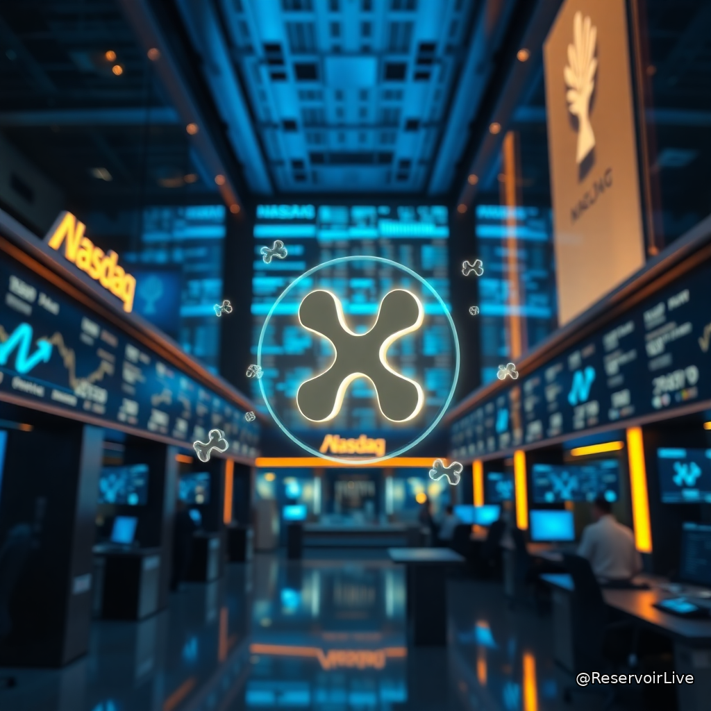 Représentation graphique du cours XRP avec logo Evernorth et symbole Nasdaq