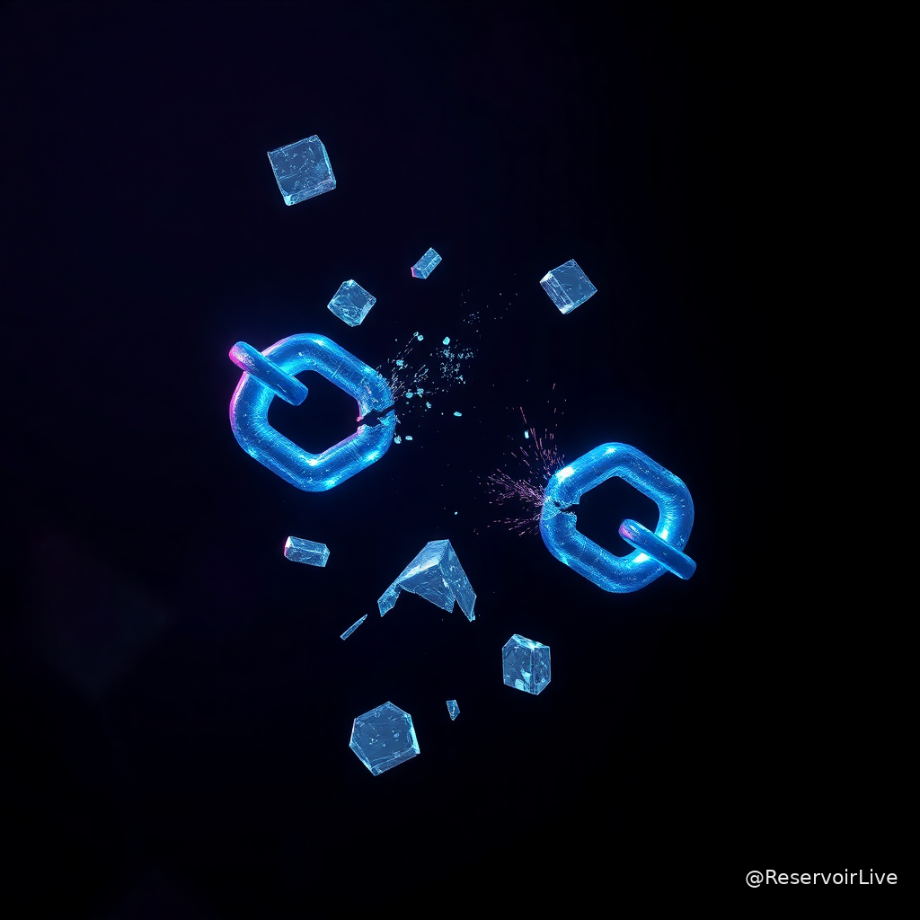 Illustration d'une attaque de sécurité sur le protocole Cosmos avec représentation symbolique des six chaînes compromises