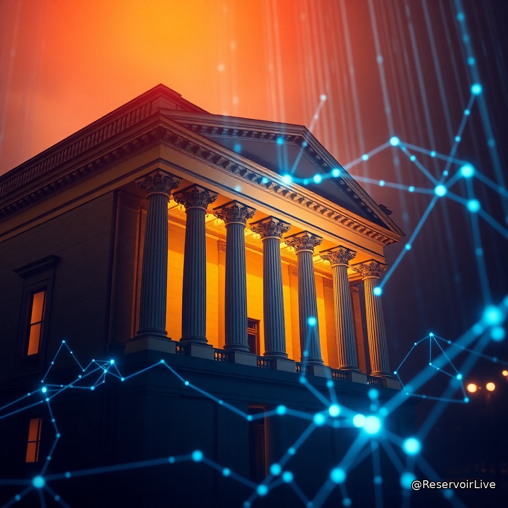 Logo de la SEC avec symboles blockchain et registre distribué