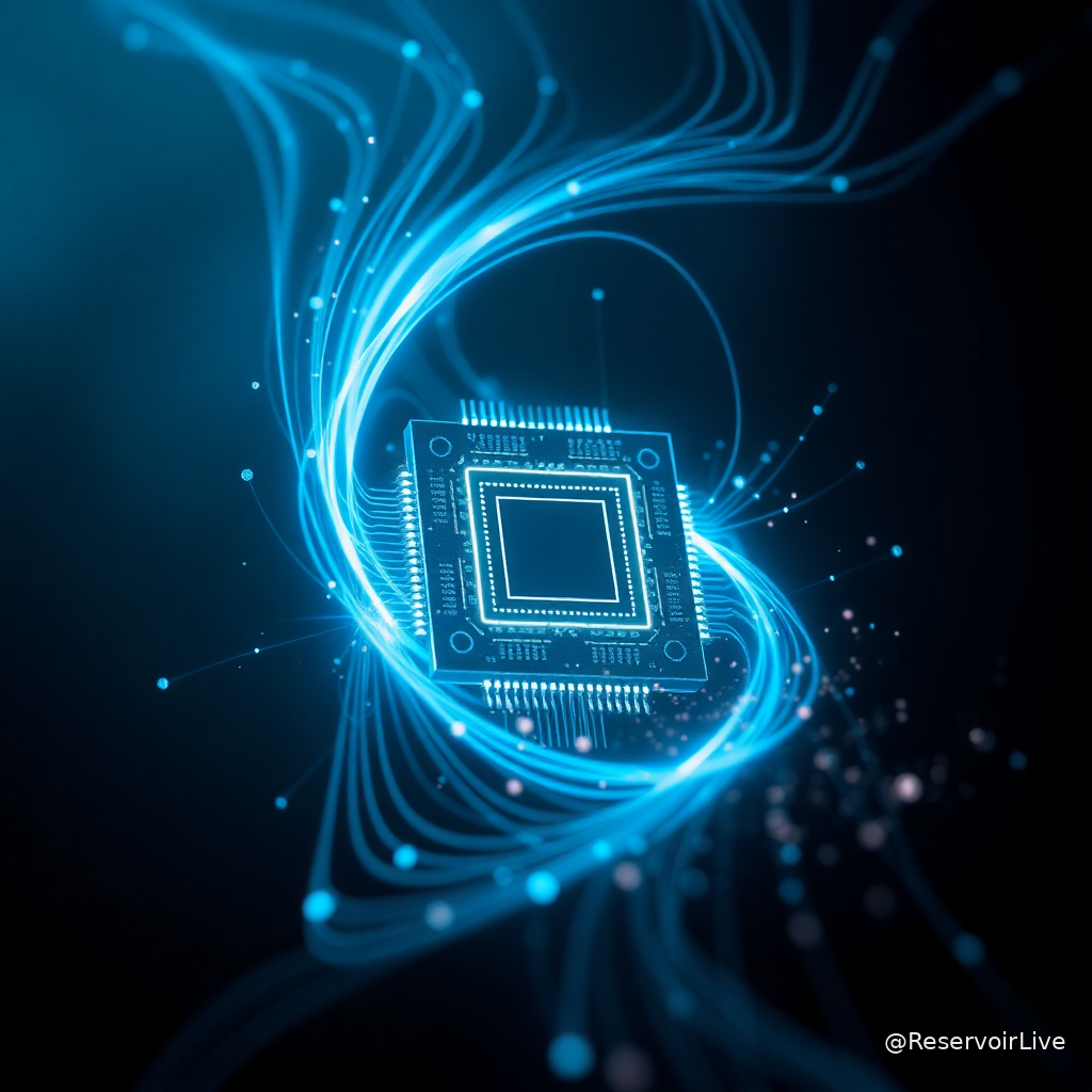 Illustration conceptuelle de cryptographie post-quantique avec symboles de blockchain et ordinateurs quantiques