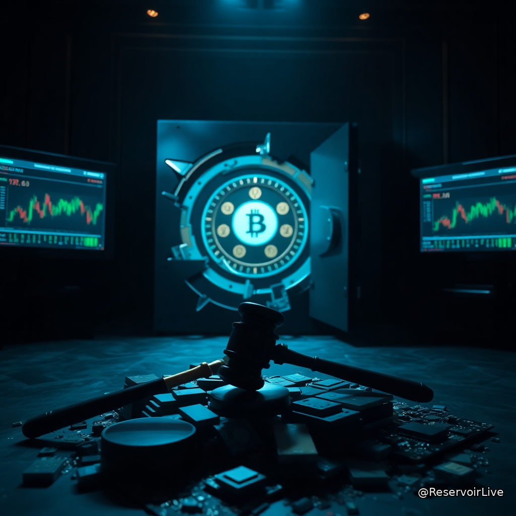 Logo SEC et symbole d'alerte représentant les poursuites judiciaires contre le schéma de Ponzi crypto